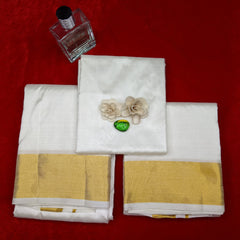 Horad Pure Silk Cream 3” Shirt Material + Dhoti + Angavastram (9X5)
