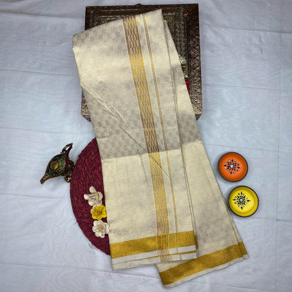 HORAD Kora Cotton Gold Emboss Shirt Material with  Dhoti
