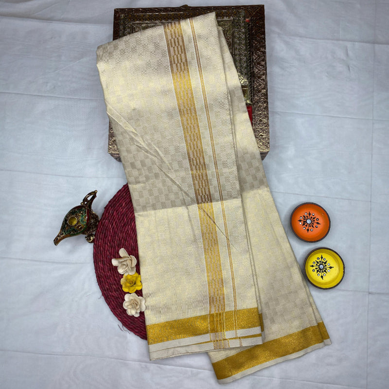 HORAD Kora Cotton Gold Emboss Shirt Material with  Dhoti