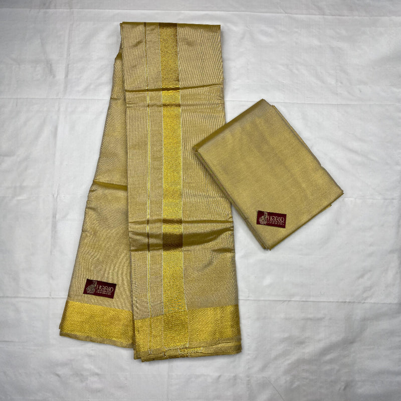 Horad Premium Art Silk Gold Tissue Plain Shirt Material + Dhoti + Angavastram