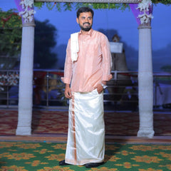 Horad Premium Art Silk Copper  Shirt + Cream Dhoti