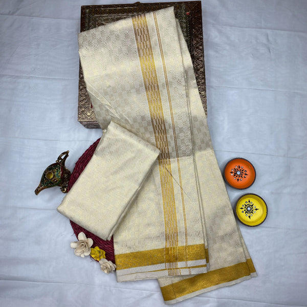 HORAD Kora Cotton Gold Emboss Shirt Material with  Dhoti