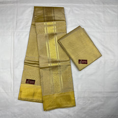 Horad Premium Art Silk Gold Tissue Plain Shirt Material + Dhoti + Angavastram