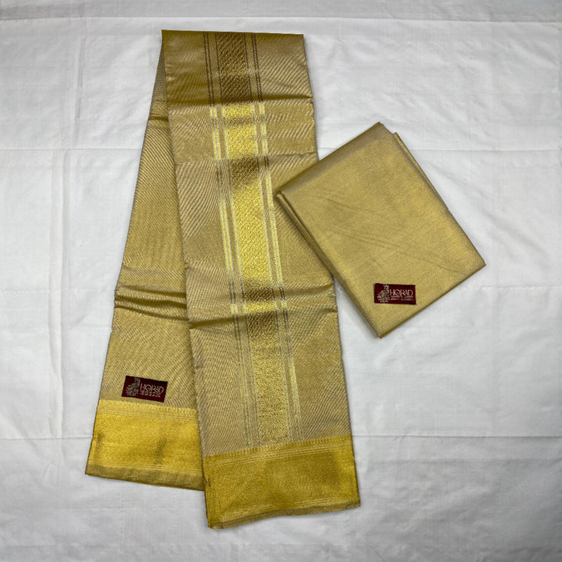 Horad Premium Art Silk Gold Tissue Plain Shirt Material + Dhoti + Angavastram