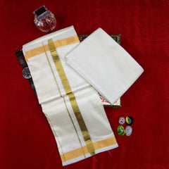 Horad Premium Art Silk Cream 0.75” Dhoti + Shirt Material