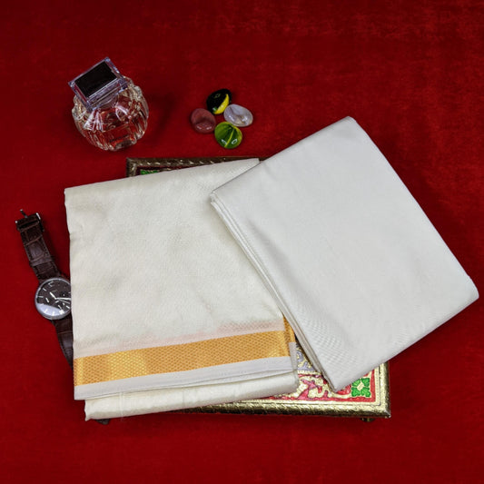 Horad Premium Art Silk Cream 0.75” Dhoti + Shirt Material