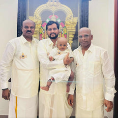 Horad Premium Art Silk Cream Balaji Embroidery Shirt + Cream with Silver Border Dhoti + Belt