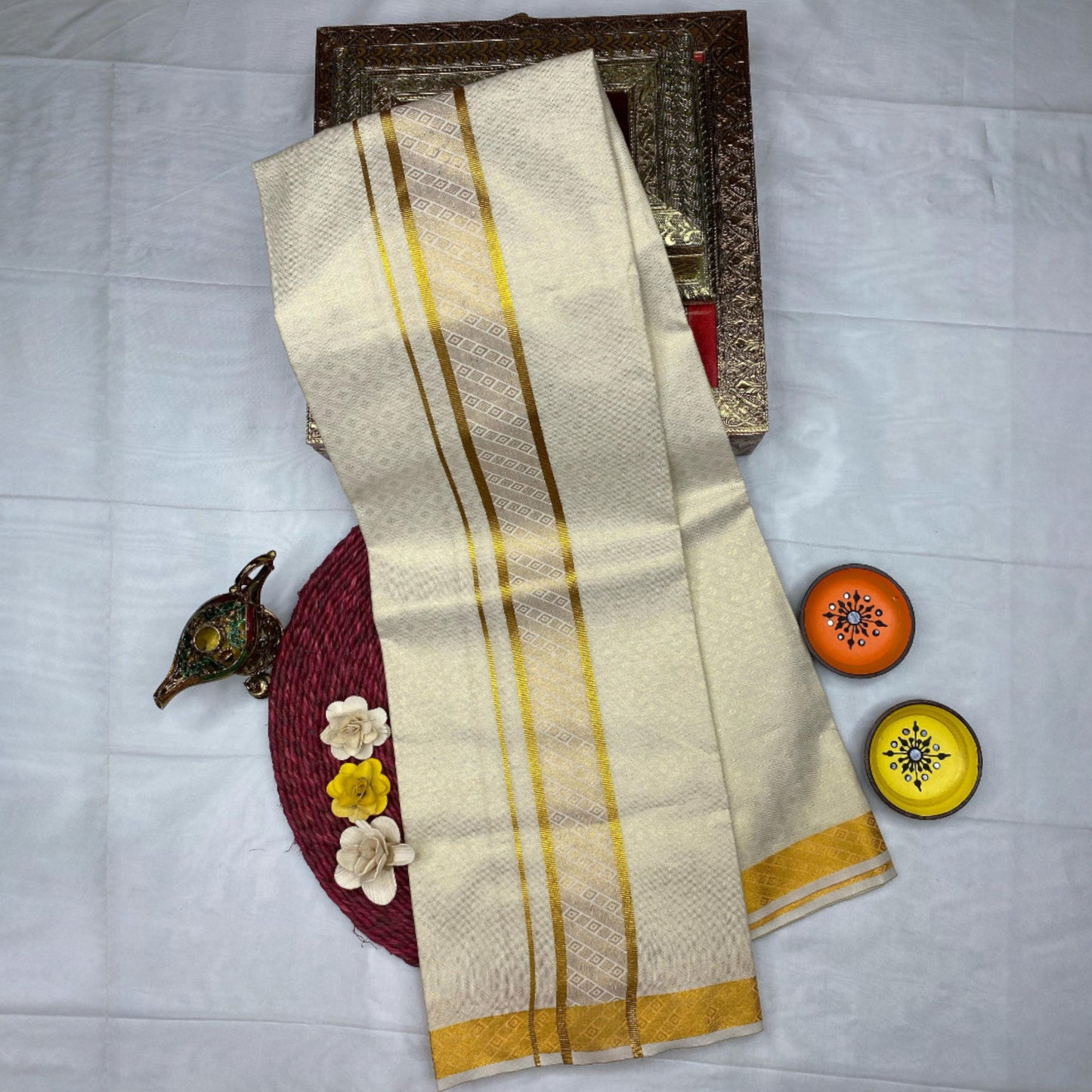 HORAD Kora Cotton Gold Emboss Shirt Material with  Dhoti