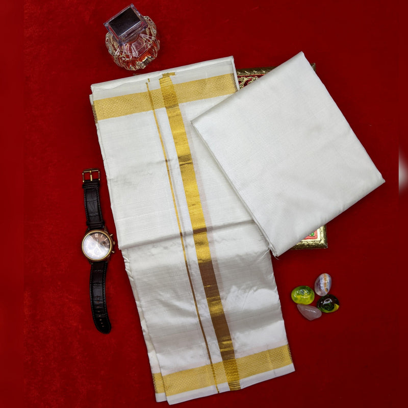Horad Silk Blend Cream 1.00” Dhoti + Shirt Material