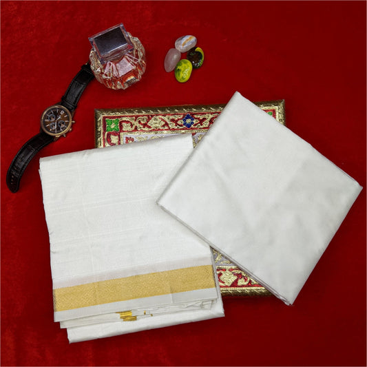 Horad Silk Blend Cream 1.00” Dhoti + Shirt Material