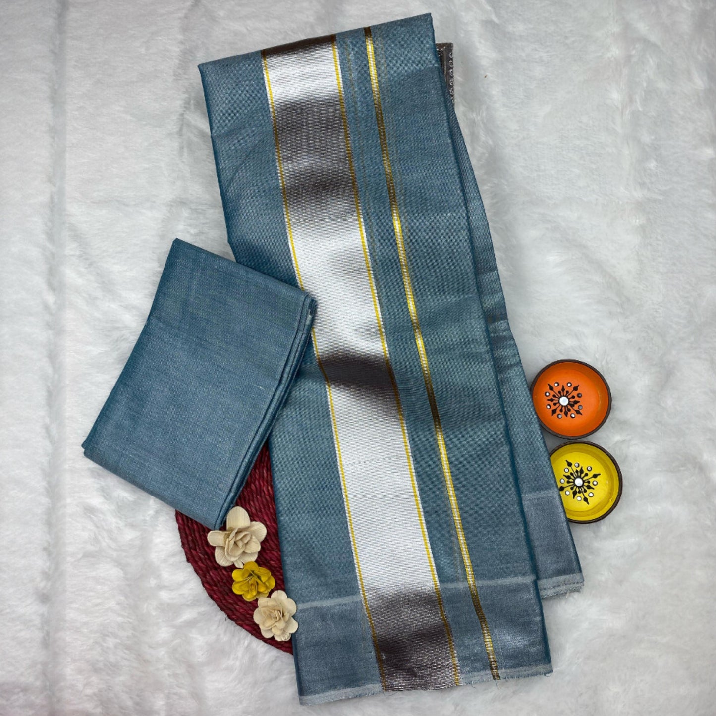 HORAD Kora Cotton Blue Shirt Material with  Dhoti