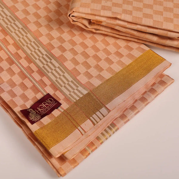Horad Kora Cotton Tissue Square Emboss Light Orange Shirt Material+Dhoti