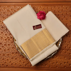 Horad Pure Silk Cream Wedding Set Shirt Material + Dhoti