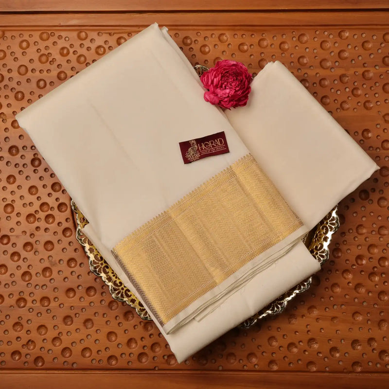 Horad Pure Silk Cream Wedding Set Shirt Material + Dhoti