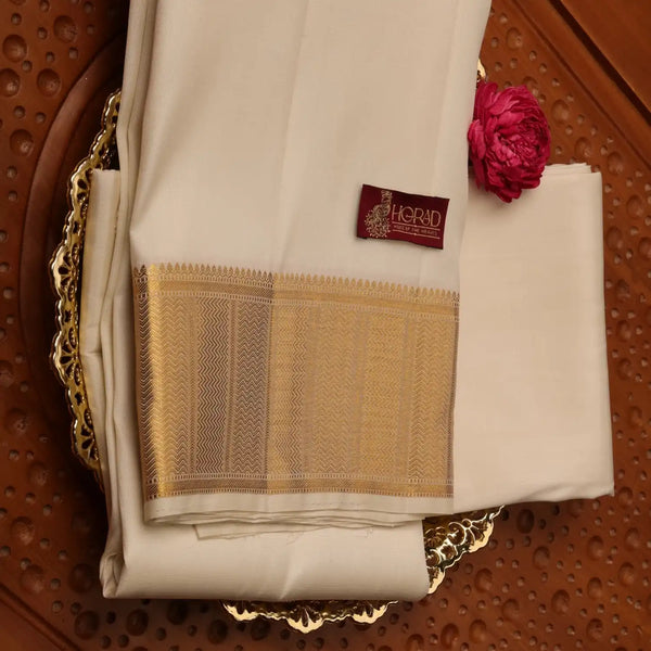 Horad Pure Silk Cream Wedding Set Shirt Material + Dhoti