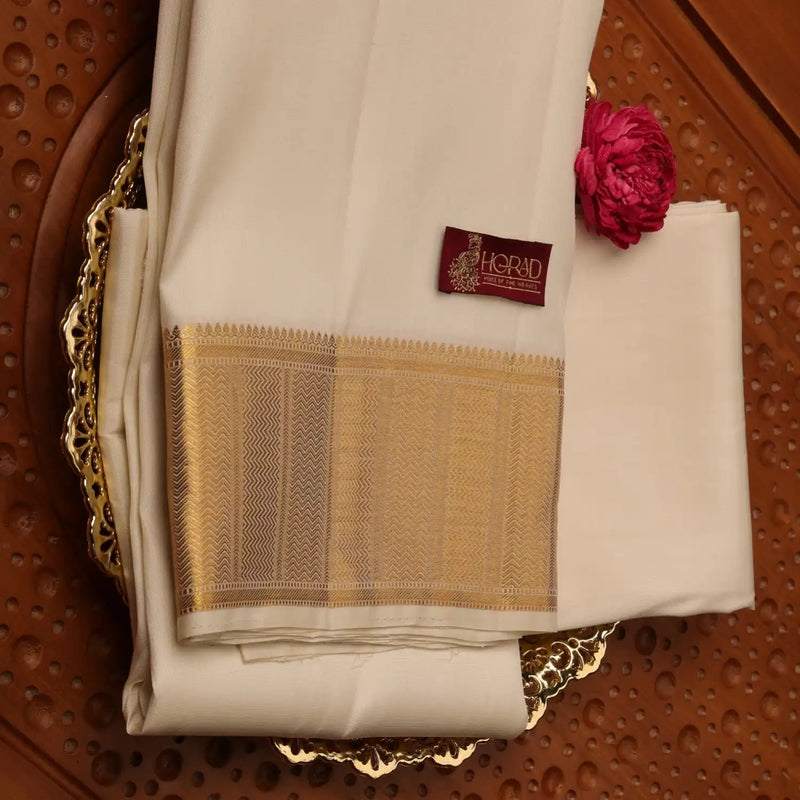 Horad Pure Silk Cream Wedding Set Shirt Material + Dhoti