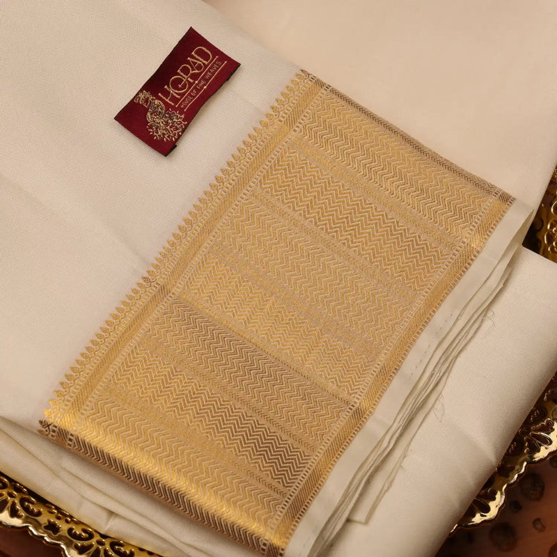 Horad Pure Silk Cream Wedding Set Shirt Material + Dhoti