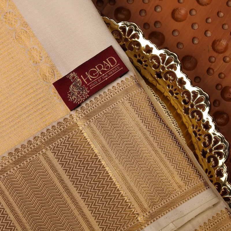Horad Pure Silk Cream Wedding Set Shirt Material + Dhoti