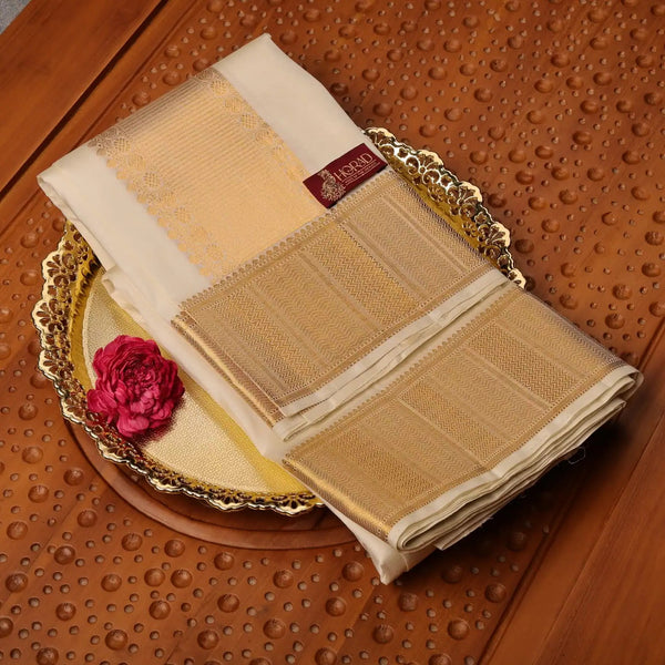 Horad Pure Silk Cream Wedding Set Shirt Material + Dhoti