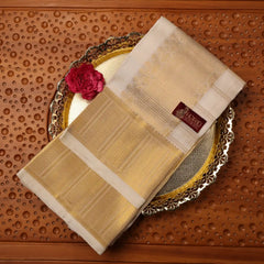 Horad Pure Silk Cream Checked Wedding Set Shirt Material + Dhoti
