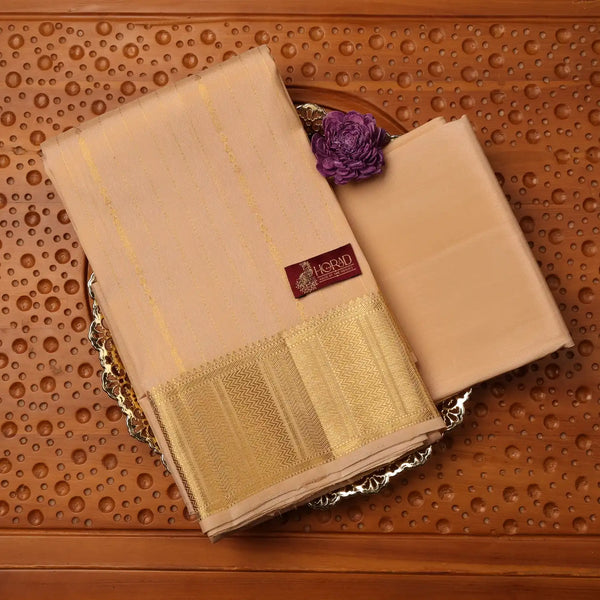 Horad Pure Silk Gold Lines Wedding Set Shirt Material + Dhoti