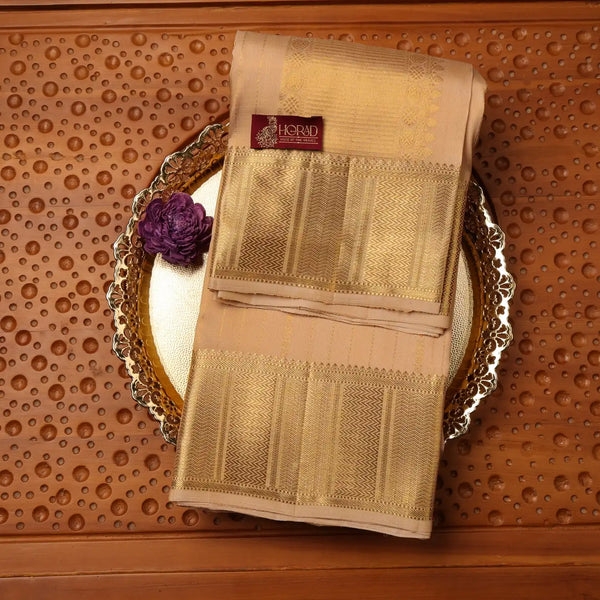 Horad Pure Silk Gold Lines Wedding Set Shirt Material + Dhoti