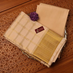 Horad Pure Silk Gold Checked Wedding Set Shirt Material + Dhoti