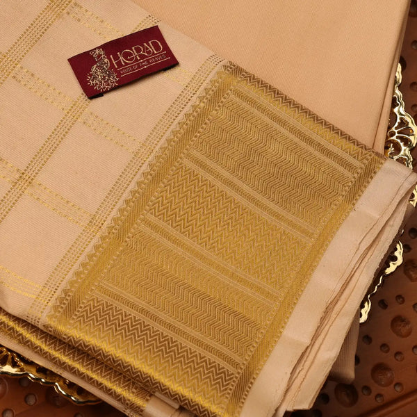 Horad Pure Silk Gold Checked Wedding Set Shirt Material + Dhoti