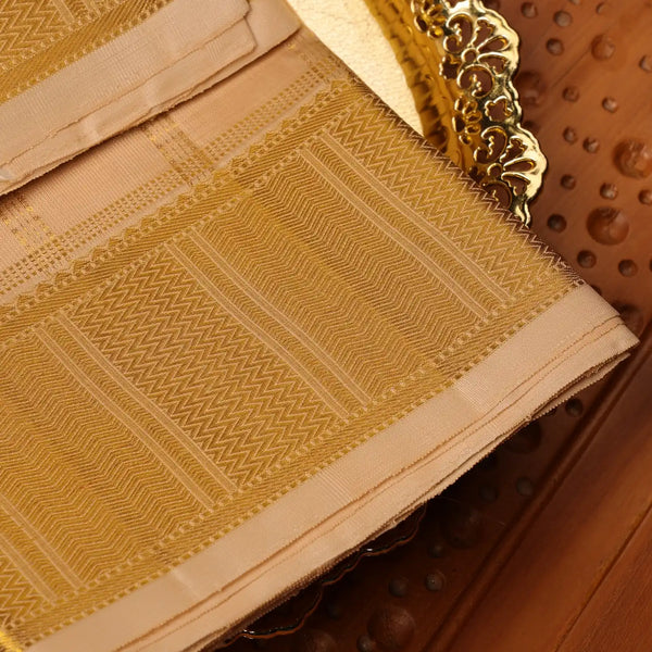 Horad Pure Silk Gold Checked Wedding Set Shirt Material + Dhoti
