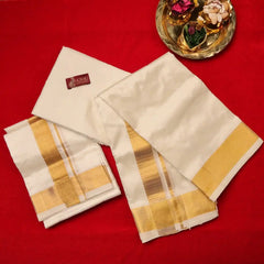 Horad Pure Silk Cream 2.50” Shirt Material + Dhoti  + Angavastram (9X5)