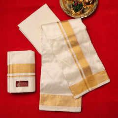 Horad Pure Silk Cream 2.50” Dhoti + Shirt Material + Angavastram (8X4)