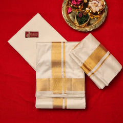 Horad Pure Silk Cream 2.50” Shirt Material + Dhoti  + Angavastram (9X5)