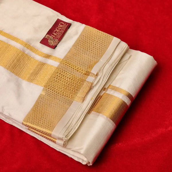 Horad Pure Silk Cream 2.50” Dhoti + Shirt Material