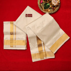 Horad Pure Silk Cream 1.75” Shirt Material + Dhoti + Angavastram (8X4)