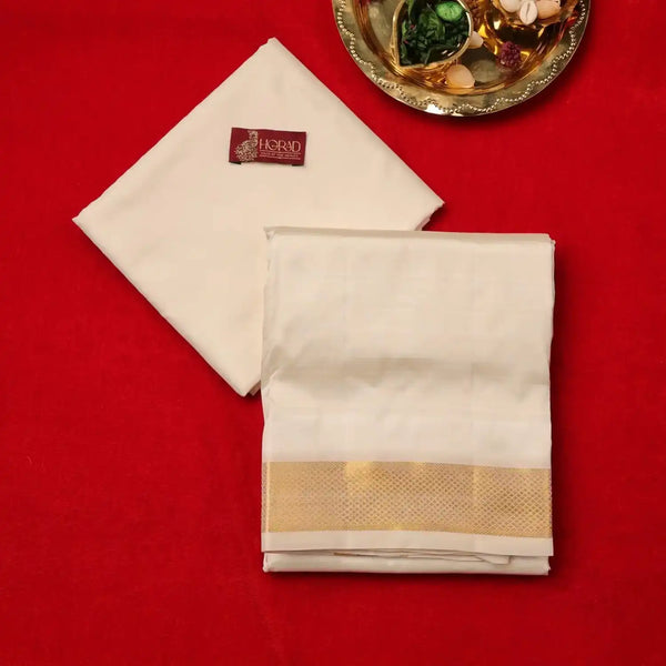 Horad Pure Silk Cream 1.75” Dhoti + Shirt Material
