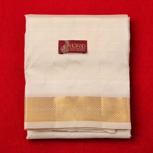 Horad Pure Silk Cream 2.00” Shirt Material + Dhoti + Angavastram (9X5)