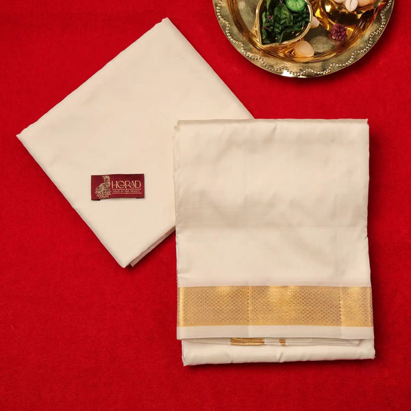 Horad Pure Silk Cream 1.50” Dhoti + Shirt Material