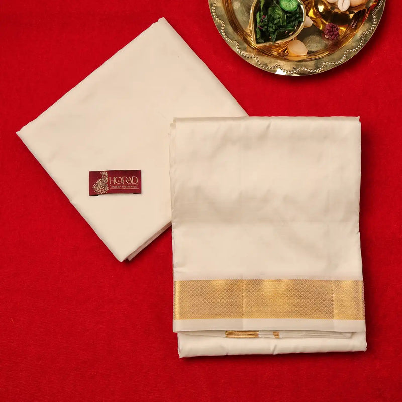 Horad Pure Silk Cream 1.50” Dhoti + Shirt Material