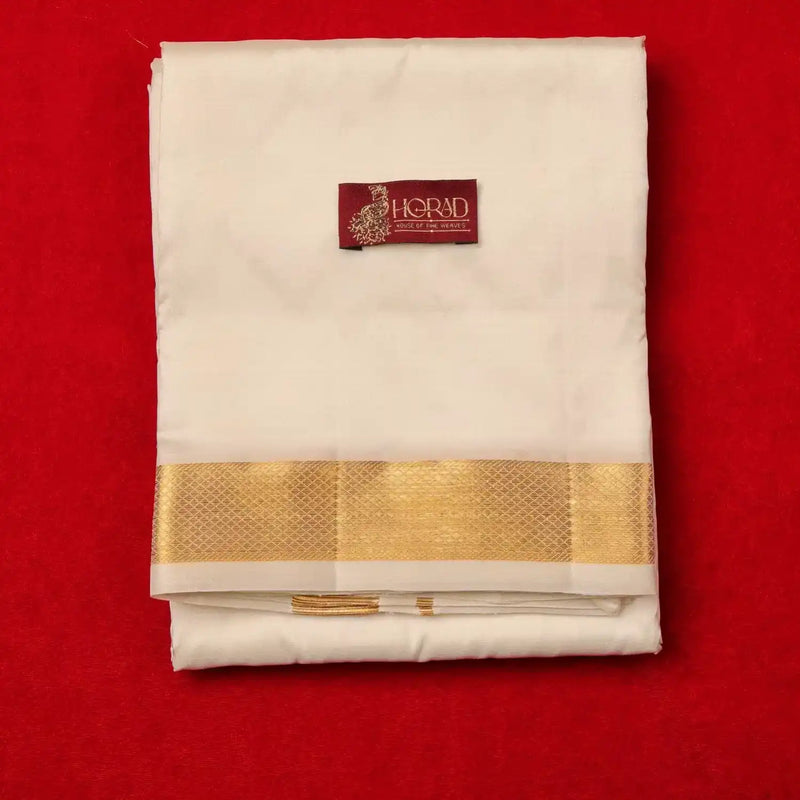 Horad Pure Silk Cream 1.50” Dhoti +Shirt Material + Angavastram (8X4)