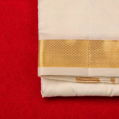 Horad Pure Silk Cream 1.50” Dhoti +Shirt Material + Angavastram (8X4)