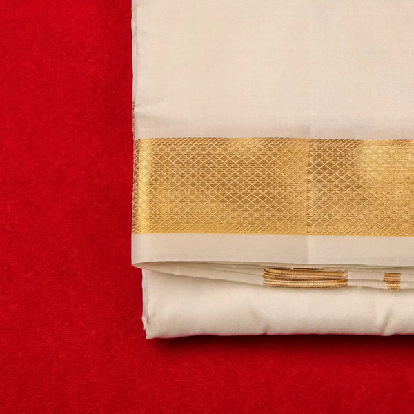 Horad Pure Silk Cream 1.50” Dhoti +Shirt Material + Angavastram (8X4)