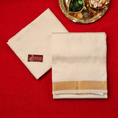 Horad Pure Silk Cream 1.25” Dhoti + Shirt Material