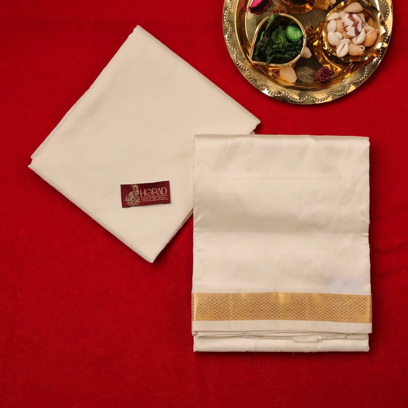 Horad Pure Silk Cream 1.00” Dhoti + Shirt Material
