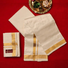 Horad Pure Silk Cream 0.75” Dhoti + Shirt Material + Angavastram (8X4)
