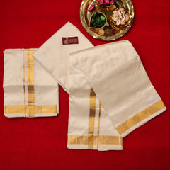 Horad Pure Silk Cream 0.75” Dhoti + Shirt Material + Angavastram (8X4)