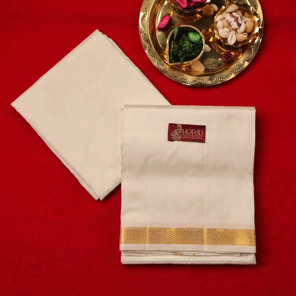 Horad Pure Silk Blend Cream 1.00” Dhoti + Shirt Material