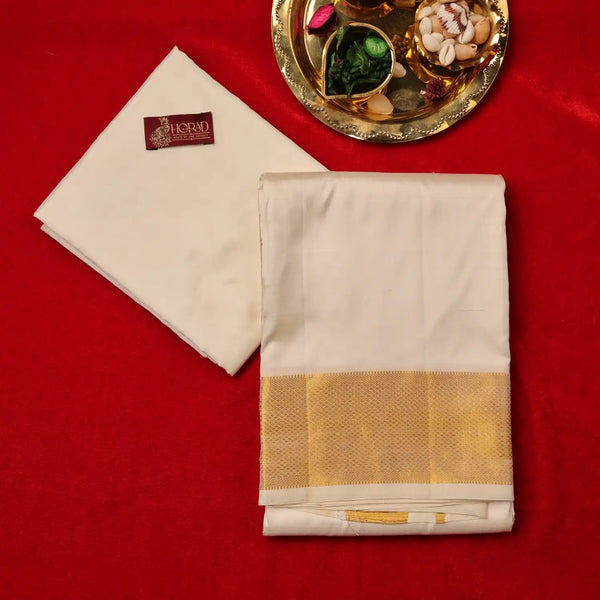 Horad Pure Silk Cream 3” Dhoti + Shirt Material