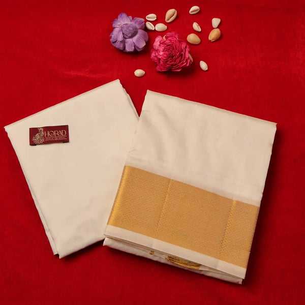 Horad Pure Silk Blend Cream 3” Dhoti + Shirt Material