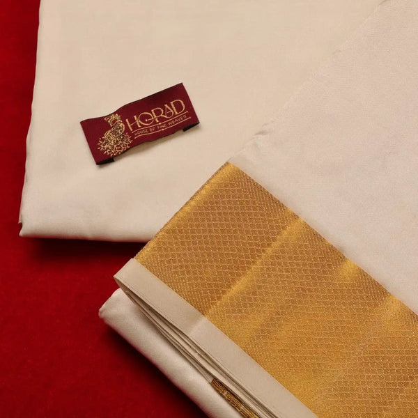 Horad Silk Blend Cream 2.50” Shirt Material + Dhoti + Angavastram (9X5)