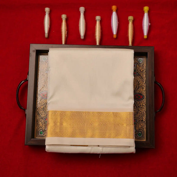 Horad Silk Blend Half White 2.00” Dhoti (8X4)